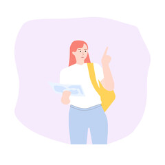 Tourist thinks which way to choose, vector graphics