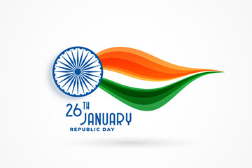elegant indian republic day wavy flag poster design