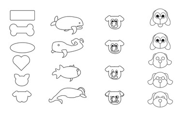 silhouette of heart fishes whale dog pigs oval seal cat dog piranha