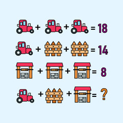 Mathematical riddle, educational game for children and adults, rebus.Riddle for the mind. Riddle with numbers. Vector. Mathematical rebus. Result. Crossword for social networks