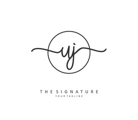 UJ Initial letter handwriting and signature logo. A concept handwriting initial logo with template element.