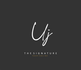 UJ Initial letter handwriting and signature logo. A concept handwriting initial logo with template element.