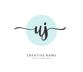 UJ Initial letter handwriting and signature logo. A concept handwriting initial logo with template element.