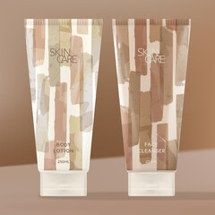 Vector Cosmetics or Beauty Tubes with Watercolor Brushed Stripes Pattern