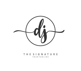 DJ Initial letter handwriting and signature logo. A concept handwriting initial logo with template element.