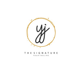 Fototapeta premium YJ Initial letter handwriting and signature logo. A concept handwriting initial logo with template element.
