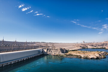 A panoramic view of the High Dam and the Nile in Aswan