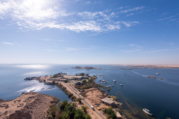 Fototapeta na wymiar A panoramic view of the High Dam and the Nile in Aswan