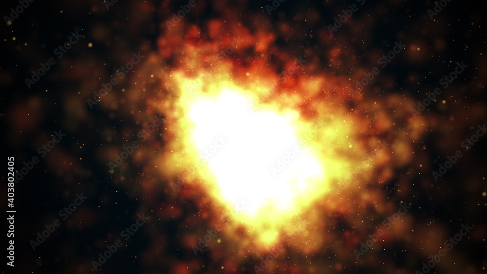 Aufkleber computer generated dark background with bright fire and sparkles. 3d render of flash light