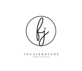 FJ Initial letter handwriting and signature logo. A concept handwriting initial logo with template element.