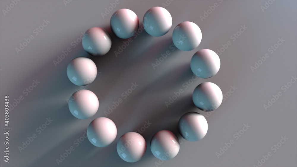 Poster ring set of spheres, computer generated. 3d rendering of isometric backdrop