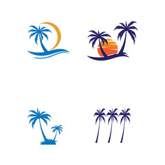 Set Palm tree summer logo template vector illustration