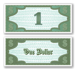 Sample paper certificate for 1 dollars. Obverse and reverse of the bill. Mesh. EPS10