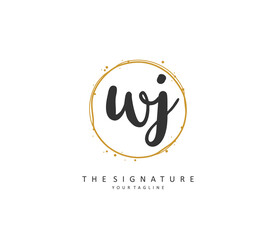 WJ Initial letter handwriting and signature logo. A concept handwriting initial logo with template element.