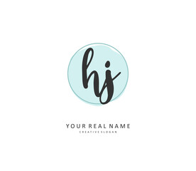 HJ Initial letter handwriting and signature logo. A concept handwriting initial logo with template element.