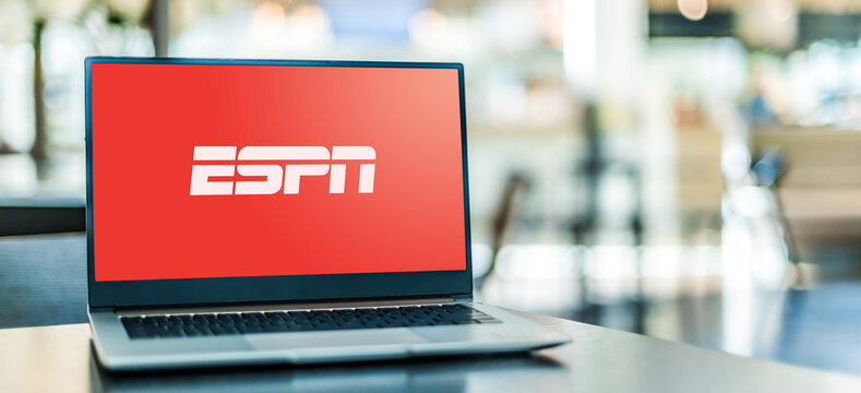 Laptop computer displaying logo of ESPN
