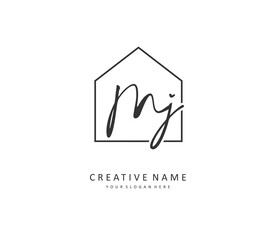 MJ Initial letter handwriting and signature logo. A concept handwriting initial logo with template element.