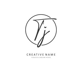 TJ Initial letter handwriting and signature logo. A concept handwriting initial logo with template element.
