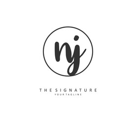 NJ Initial letter handwriting and signature logo. A concept handwriting initial logo with template element.