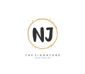 NJ Initial letter handwriting and signature logo. A concept handwriting initial logo with template element.