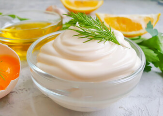 fresh mayonnaise on concrete background