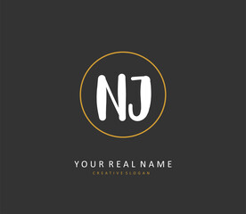 NJ Initial letter handwriting and signature logo. A concept handwriting initial logo with template element.