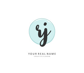 RJ Initial letter handwriting and signature logo. A concept handwriting initial logo with template element.