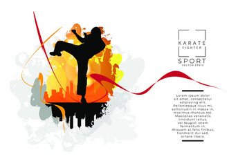 Young male karate warrior. Sport background ready for poster or banner, vector. © zeber