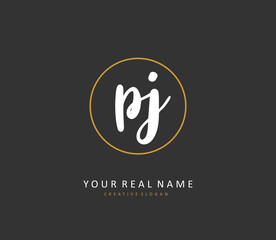 PJ Initial letter handwriting and signature logo. A concept handwriting initial logo with template element.