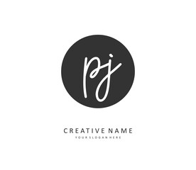 Fototapeta premium PJ Initial letter handwriting and signature logo. A concept handwriting initial logo with template element.