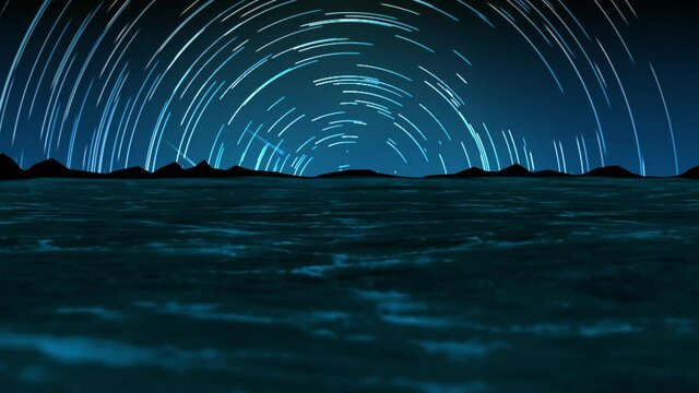 star streak trail with landscape beach loop animation