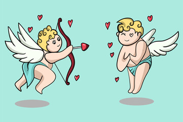 cupid is doing archery vector clip art illustration
