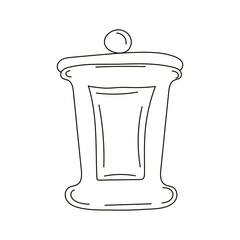 Obraz premium Cute doodle glass jar. Outline vector stock illustration isolated on white background. Hand draw style for kitchen utensils, home elements.
