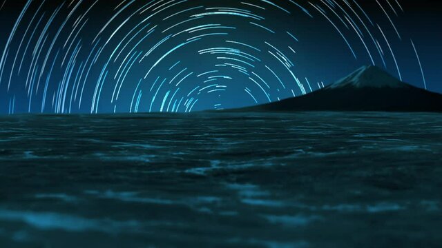 star streak trail with landscape beach loop animation