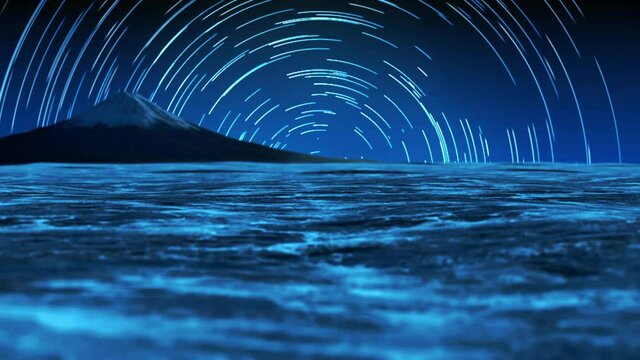 star streak trail with landscape beach loop animation