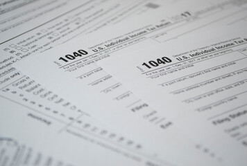 Fototapeta premium U.S. Individual income tax return. tax form 1040. Tax form business financial concept