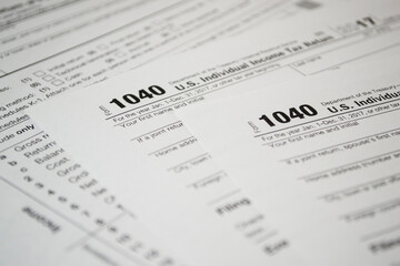 Fototapeta premium U.S. Individual income tax return. tax form 1040. Tax form business financial concept