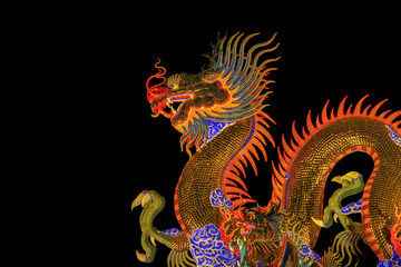 Golden dragon chinese auspicious animal isolate black background