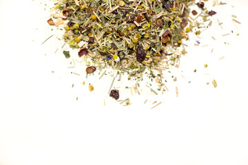 Natural herbal tea. White background.