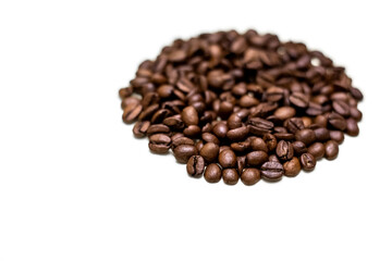 Coffee beans in the shape of a circle. white background.