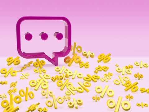 Purple Bubble Talk On Percentage Yellow Sale Background.