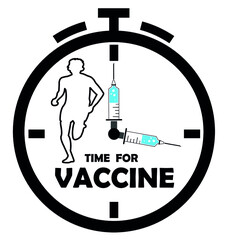 Coronavirus (COVID-19) vector icon illustration. Drawing representing the race against time for the vaccination of the entire population. New vaccines speed up herd immunity.