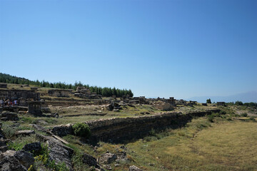 Fototapeta na wymiar Ancient ruins of the ancient Greece city, Hierapolis, in Denizli, Turkeyrapolis in Denizli, Turkey