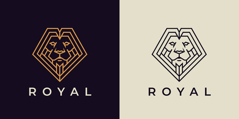 Royal Lion logo. Elegant Leo line icon. Premium secure, bold and elegant brand symbol. Vector illustration.