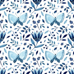 seamless floral pattern with butterflies