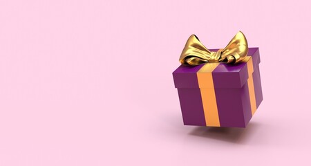 purple gift on pink background
