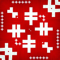 Obraz premium geometric shapes patterns and design from bright white plus sign on vivid red textured background