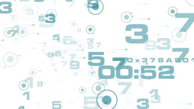 2d animation spray of numbers and circles on white background