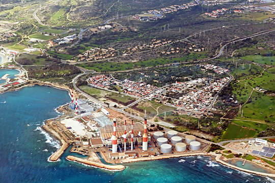 Electricity plant in Cyprus. View from the plane