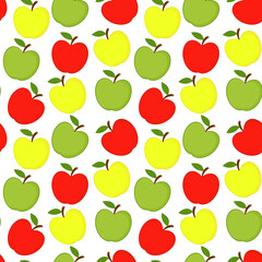 Apples seamless pattern. Red, yellow and green apples on a white background. Vector illustration